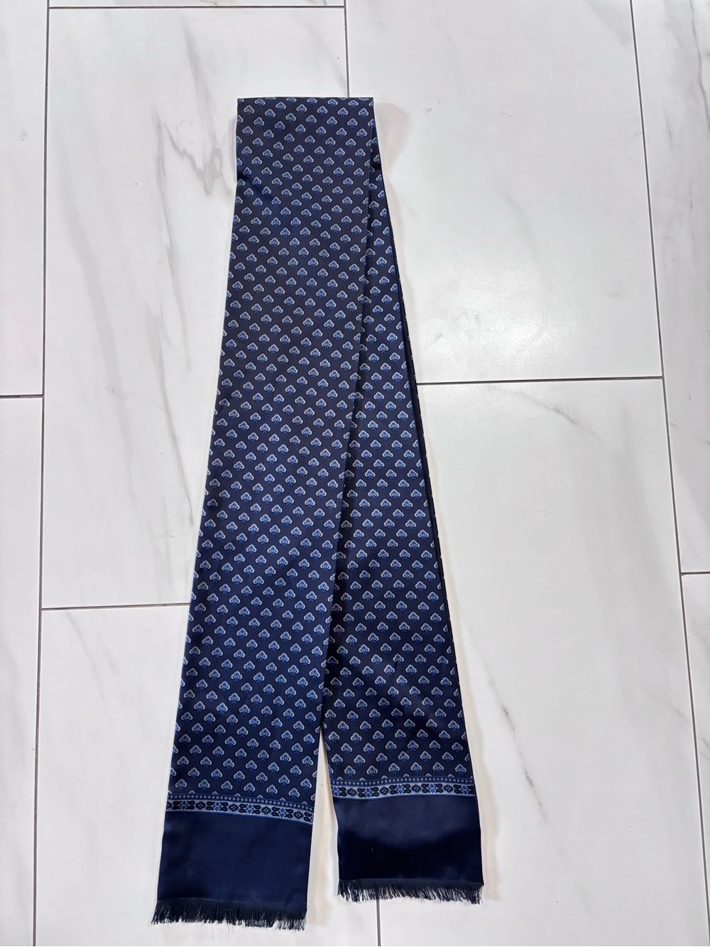 Vintage Mantles Luxury Silk & Brushed Wool Men's Dress Scarf Navy